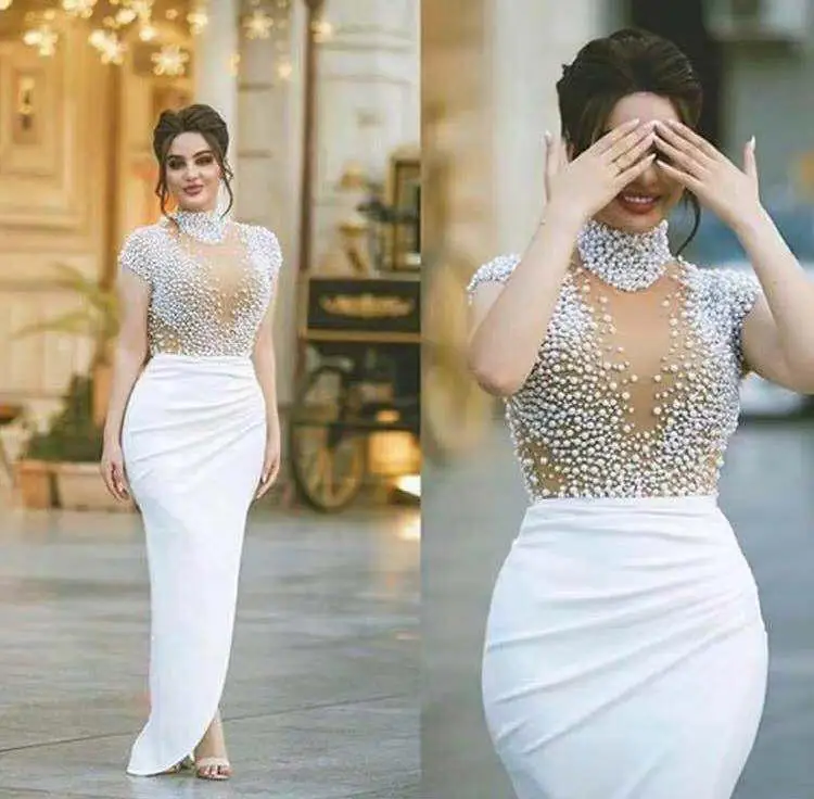 فستان سهرة جديد Vestido De Novia مزين باللؤلؤ ذو رقبة عالية للنساء الأفريقيات فساتين رسمية