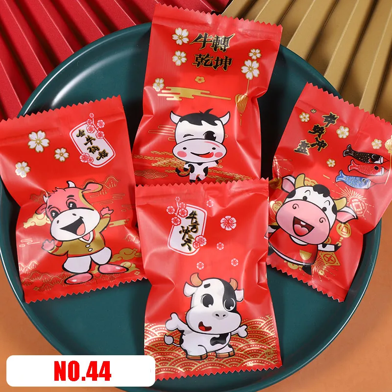 Aq 100 Pz/Lotto Simpatico Cartone Animato Mucca Da Latte Nuvole Dorate Onde Rosso Smerigliato Caramelle Cookies Sacchetti Di Imballaggio Fai Da Te Del Partito Biscotto Sacchetto Di Imballaggio-image