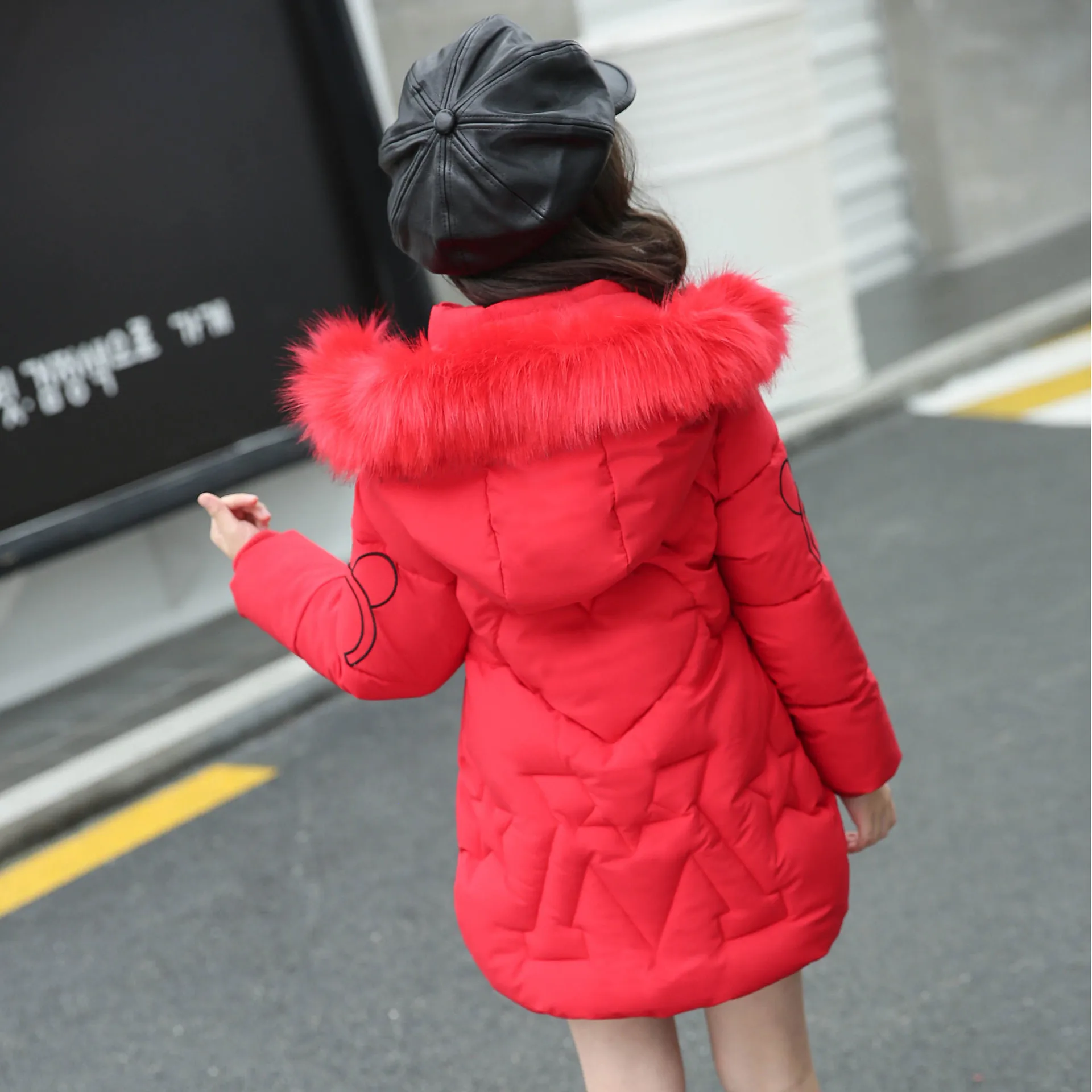 Teenager Big Size Thick Keeping Warm Winter Girls Jacket Slim Long Style Letter Hooded Coat For Girl Children Birthday Present