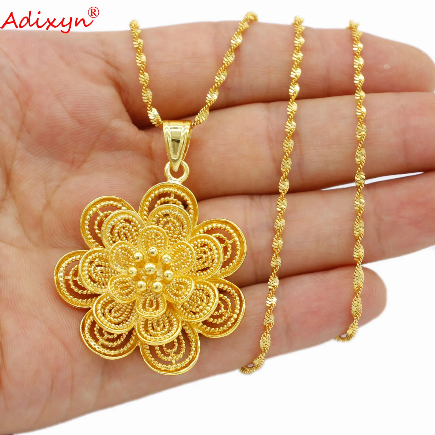 

Adixyn Korean Flowers Pendant 45CM necklace for Women Gold Color Fashion Jewelry Birthday Party Gifts N06013