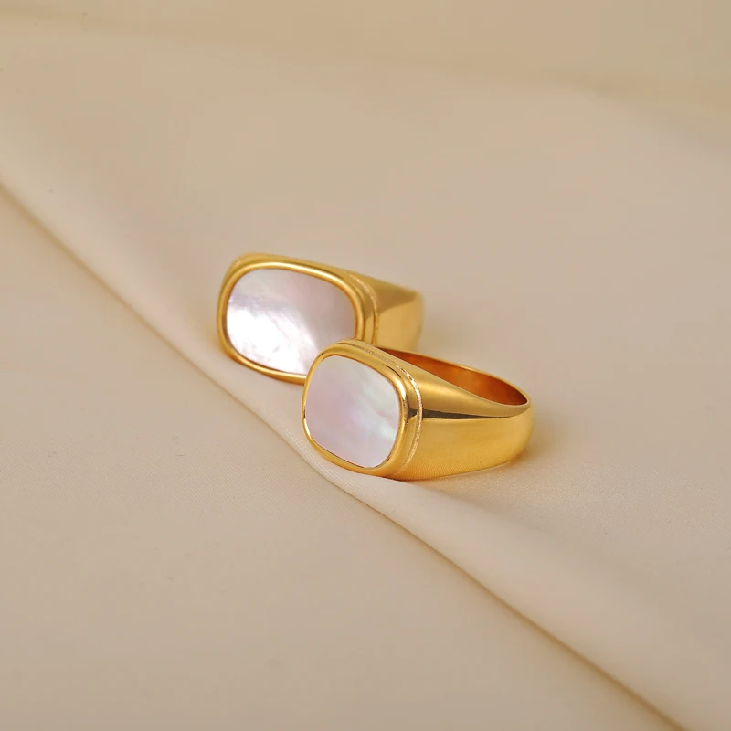 Joolim Jewelry High End Pvd No Fade Hot Seller Delicate Statement White Shell Stainless Steel Band Ring For Women