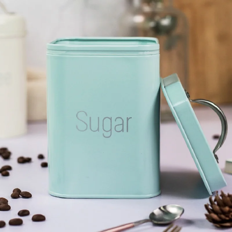 3Pcs/Set 10.6*10.6*14cm Creamy-white Cyan-blue Square Sealed Jar Coffee Pot Tea Caddy Sugar Bowl Milk Powder Can Moisture-proof