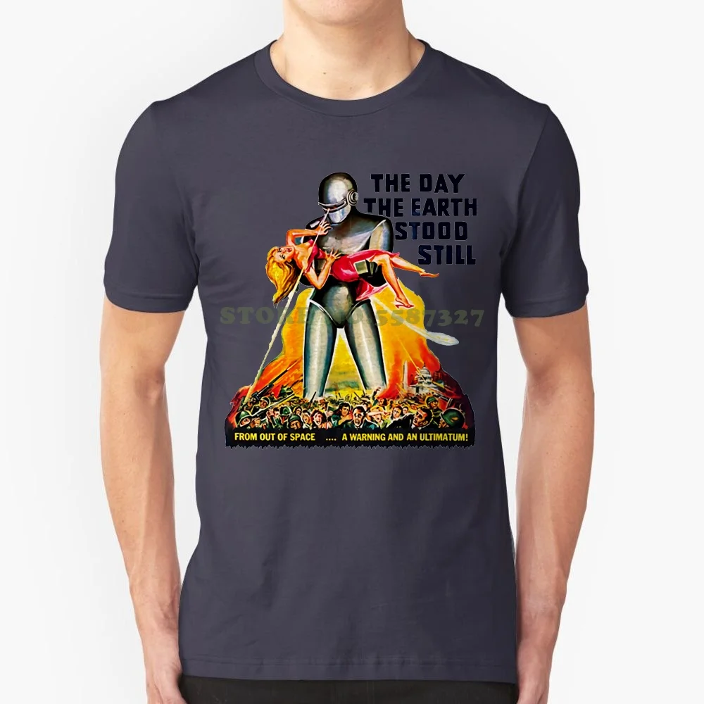 Hot Sale Men T Shirt Fashion The Day The Earth Stood Still Retro Vintage Sci Fi Movie Film Gray Distressed