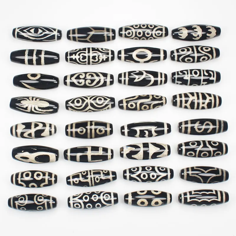 2pcs , Lengt 27-30mm, ,Tibet Dzi Agates Oval Beads , Large Variety of Patterns , Jewelry Making Beads