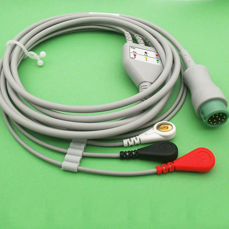 Compatible Mindray T5 T8 IPM IMEC ECG Cable 3Lead Snap AHA 12Pin