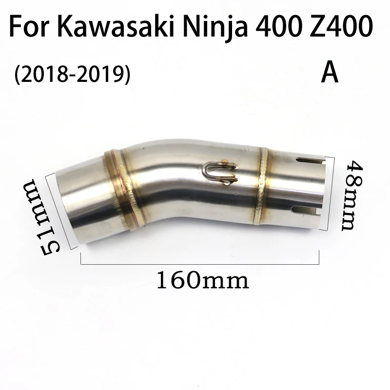 Tuyau de liaison intermédiaire d'accès moto, connexion intermédiaire, évasion Slip-On, mise à niveau, Kawasaki Ninja 400, NSilk, a400, Z400, 2018-2019, 51mm