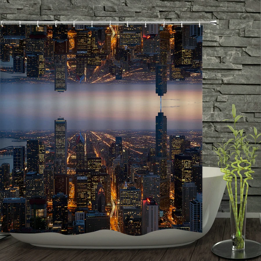 Waterproof Shower Curtain 3d Printed City Night View Bridge Bath Curtains Bathroom Polyester cloth Home With Hooks Bath Curtain