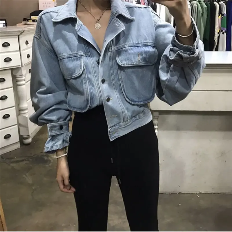 Autumn Students Chic Denim Casual Feminine BF Style Brief Cowboy Office Lady All-Match Fresh Loose Coat Large Size Tops