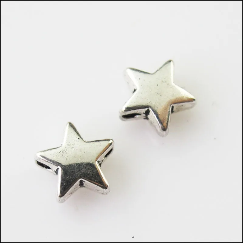 50 New Tiny Smooth Star Charms Tibetan Silver Tone Spacer Beads 7.5mm