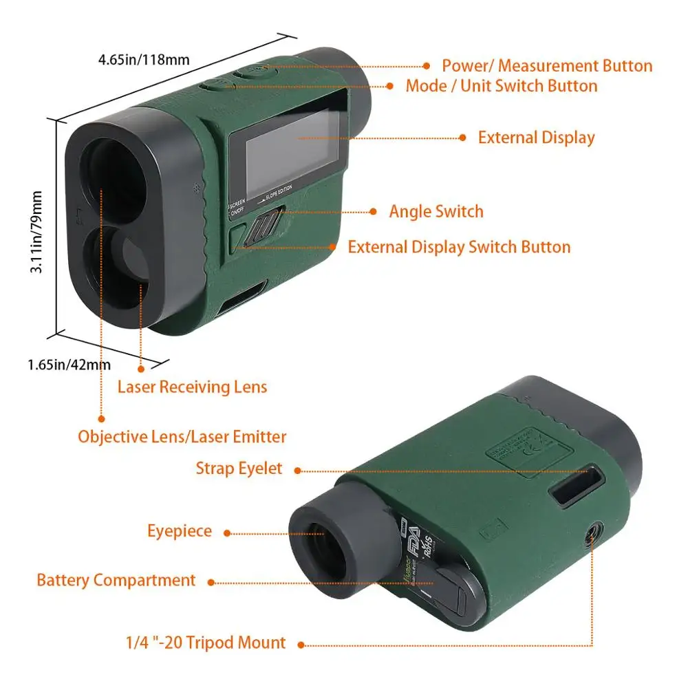 Huepar Télémètre Laser Télescope 1000M Télémètre Laser Golf Chasse Mesureur Laser Ruban Pour Mesurer Sports Roulette