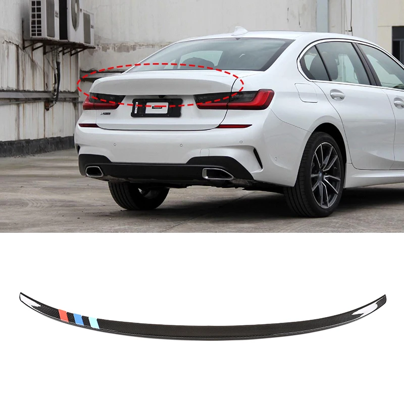 

ABS Glossy Black Carbon Fiber Car Rear Spoiler Wing Trim For BMW 3 Series G20 G28 2020 Accessories