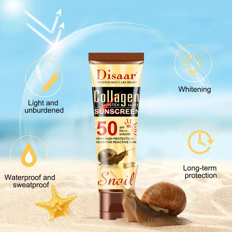 Collageen Slakken Gezicht Lichaam Zonnebrandcrème Vochtinbrengende Crème Huid Beschermende Crème Olie-Controle Hydraterende Spf 50 + Gezicht