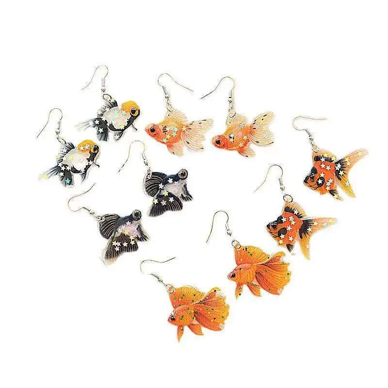 Cute Glitter Goldfish Drop Earrings for Women Girls Transparent Good Luck Koi Fish Animal Dangle Earrings