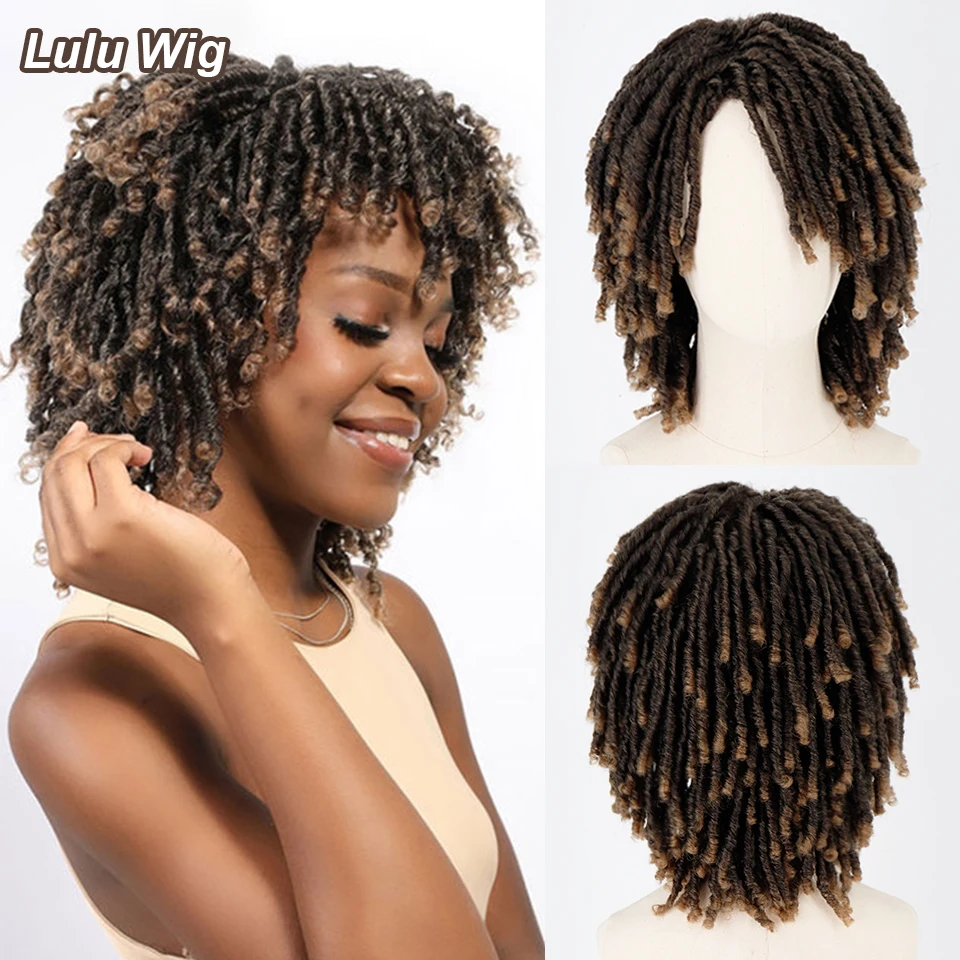 Braided Wigs For Women Synthetic Wig Ombre Braided Dreadlock Wig Black Brown Red African Faux Locs Crochet Twist Hair Short Wigs