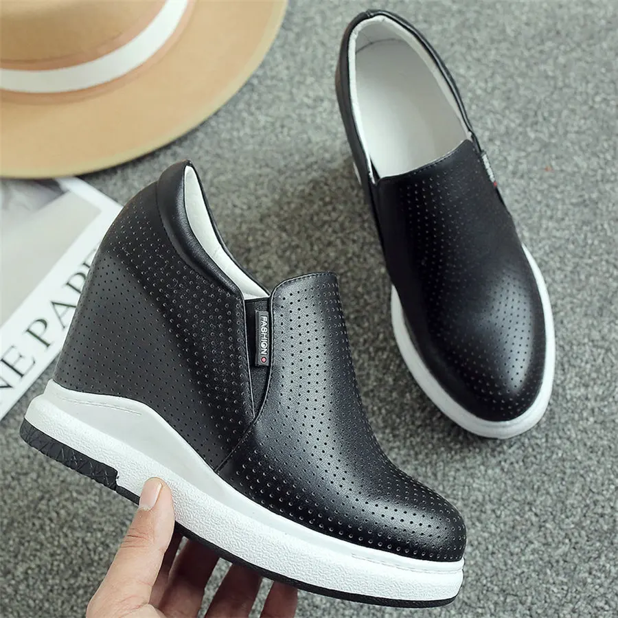 2024 Platform Pumps Shoes Women Breathable Cow Leather High Heel Ankle Boots Female Slip On Wedges Fashion Sneakers Casual Shoes