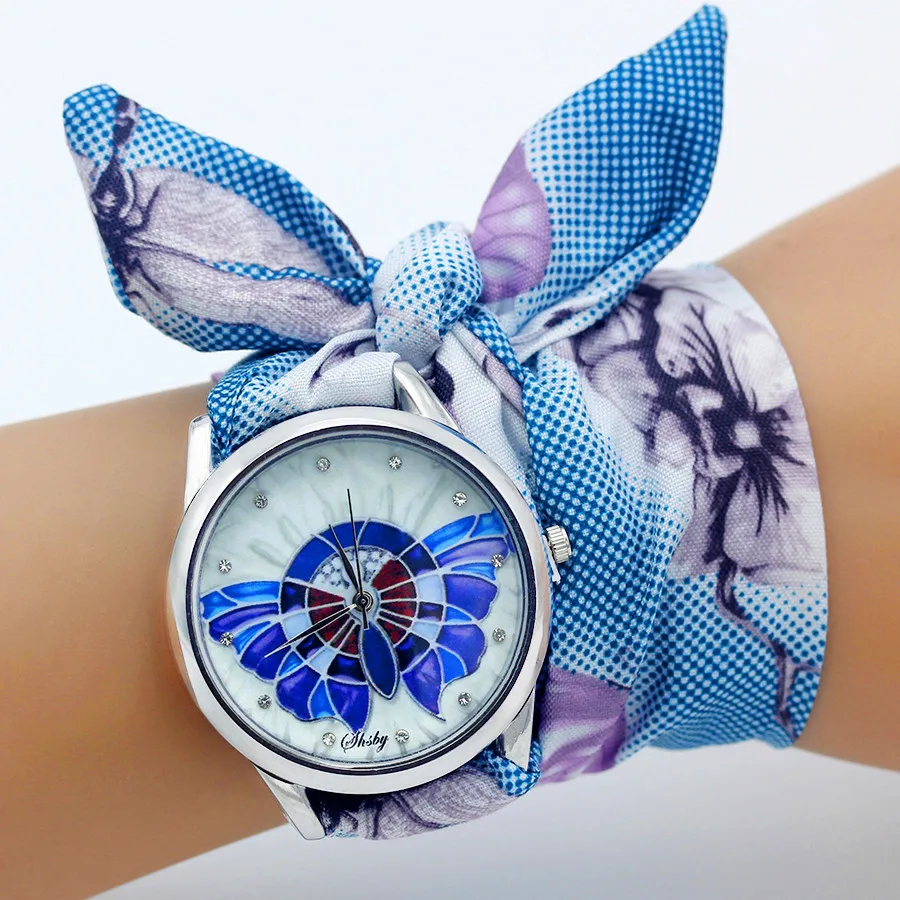 Shsby New Ladies Flower Cloth Wristwatch Fashion Women Dress Watch High Quality Fabric Watch Sweet Girls Bracelet Watch