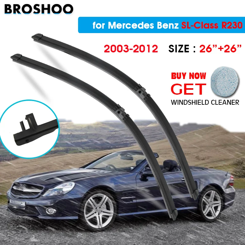 

Car Wiper Blade For Mercedes Benz SL-Class R230 26"+26" 2003-2012 Auto Windscreen Windshield Wipers Blades Fit Side Pin Arms