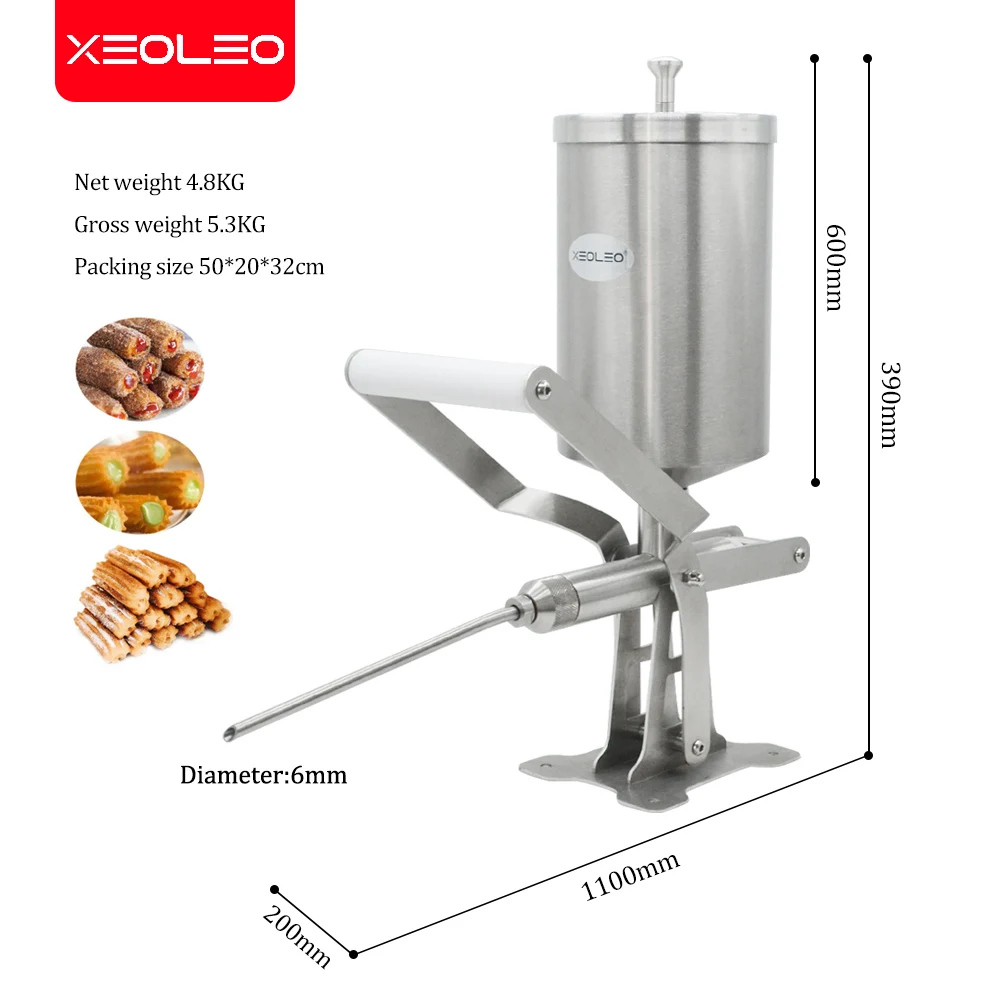 XEOLEO 2.3L Churros Filling Machine Commercial Churros Filler Churros Stuffer 304# Stainless Steel Manual Jam Filling Device