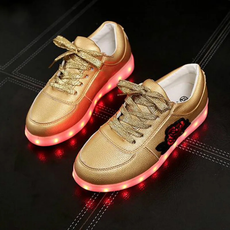 Jawaykids Fashion Rose Pattern USB Charger Sneakers Party Girls Shoes Women Glowing Sneakers Outdoor Baby Shoes Casual Shoes