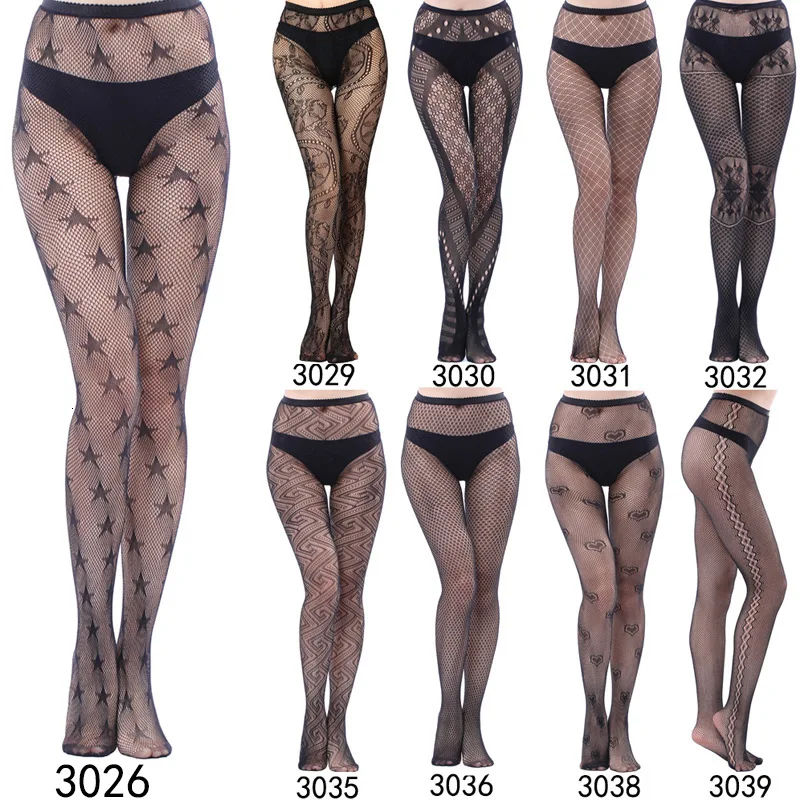 Cool Star Printed Fishnet Tights Erotic Hollow Out Sexy Mesh Pantyhose Punk Pattern Pantyhose Black Women Tight Lingerie