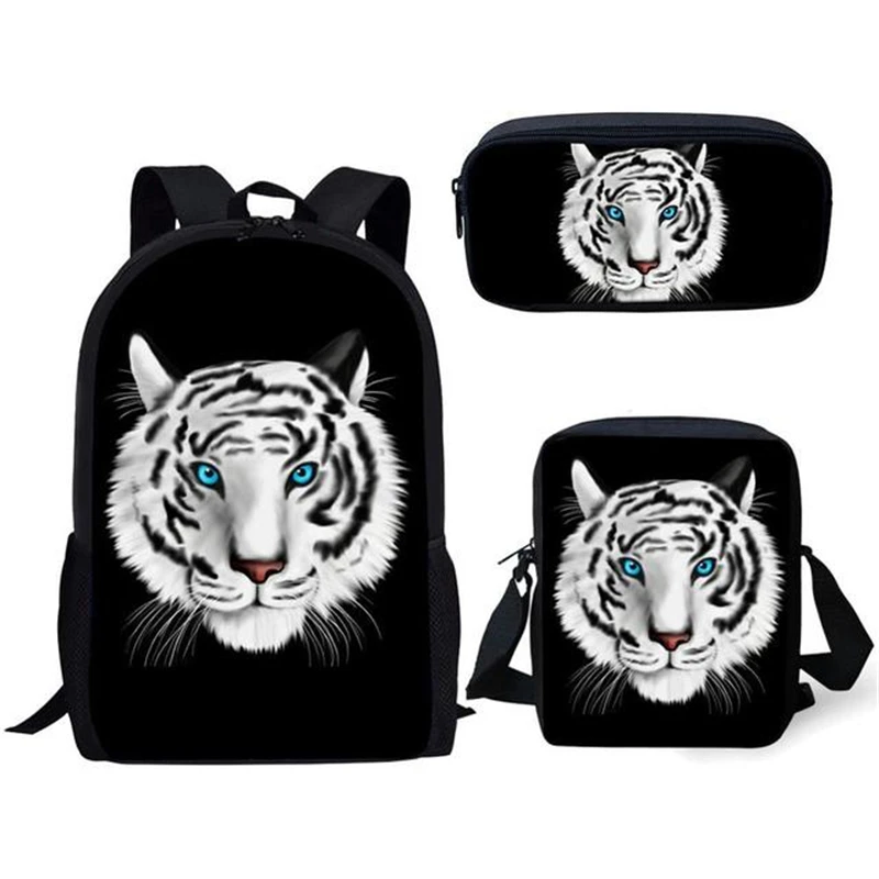 3 unids/set blanco patrón de tigre bolsas para la escuela de los niños las niñas mochila estudiante mochila infantil adolescente mochila niños libro bolsa