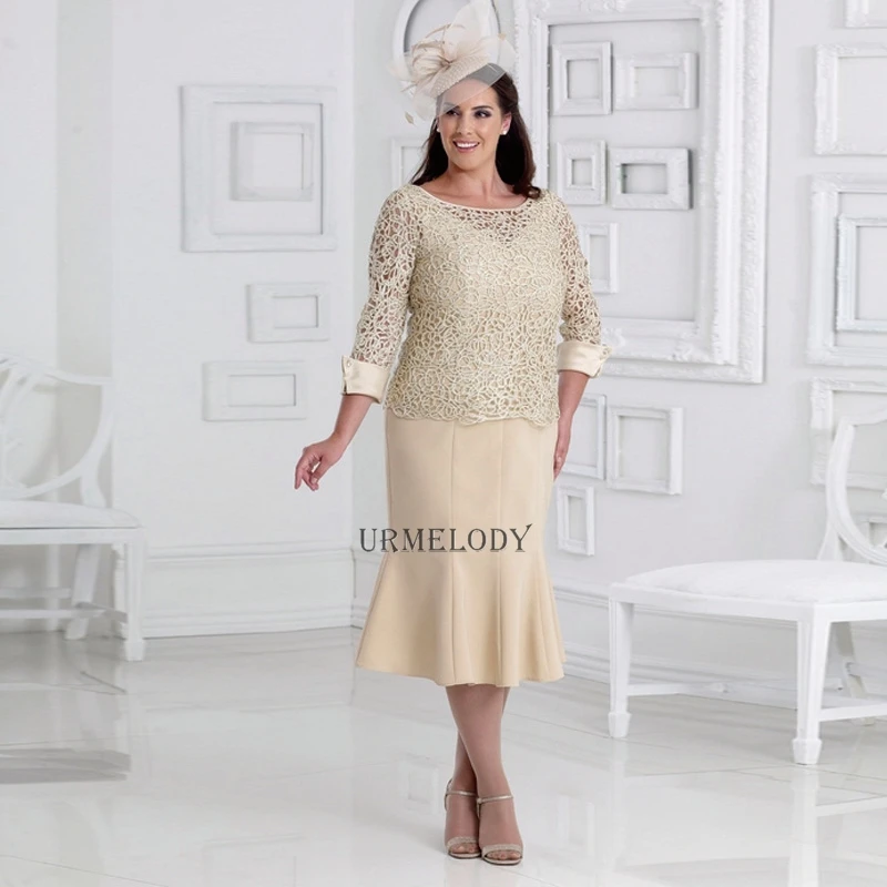 

Champagne Tea-Length Mother of the Birde Dresses