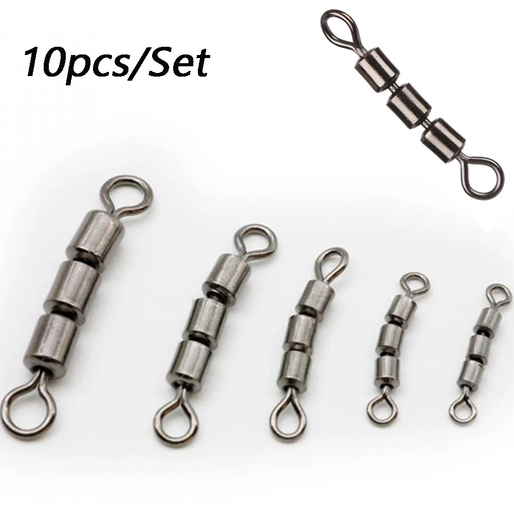 10Pcs Stainless Steel Triple Rolling Bearing Portable Corrosion Resistant Lightweight Durable Quick Connect Safe Fishing Swivels