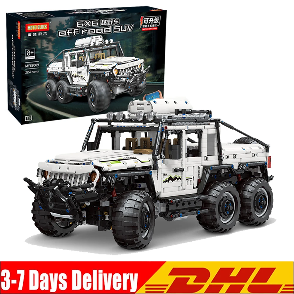 MOYU NEW High-Tech RC Car White 6X6 Off-Road SUV Model Building Blocks MOC Vehicle Suv Car Bricks Educational Toys Kids Gifts