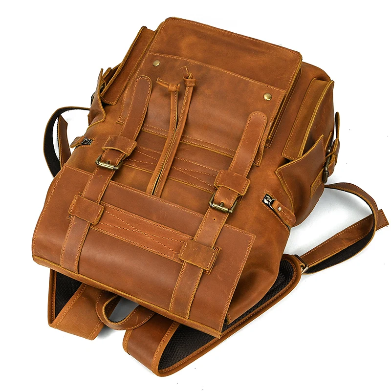 New Arrivals Leather Backpack Luxury Man Real Cowskin Travel Bag Men Male Vintage Backpack 17 Inch Laptop School Bag Daypack Man