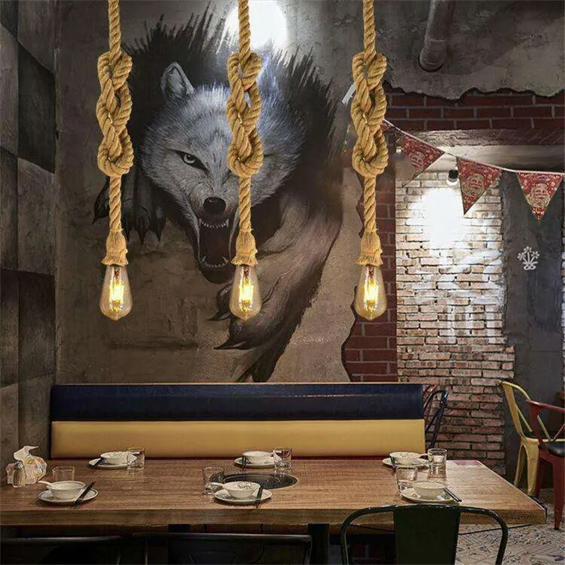 

Industrial style creative retro cafe bar bar counter restaurant American country hemp rope pendant lamp