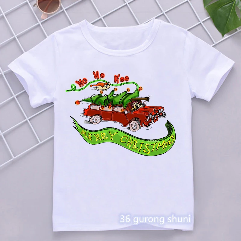 Ho Ho Hoo Merry Christams t-shirt con stampa grafica per auto ragazze/ragazzi divertenti vestiti per bambini Harajuku Kawaii abbigliamento per bambini Tshirt