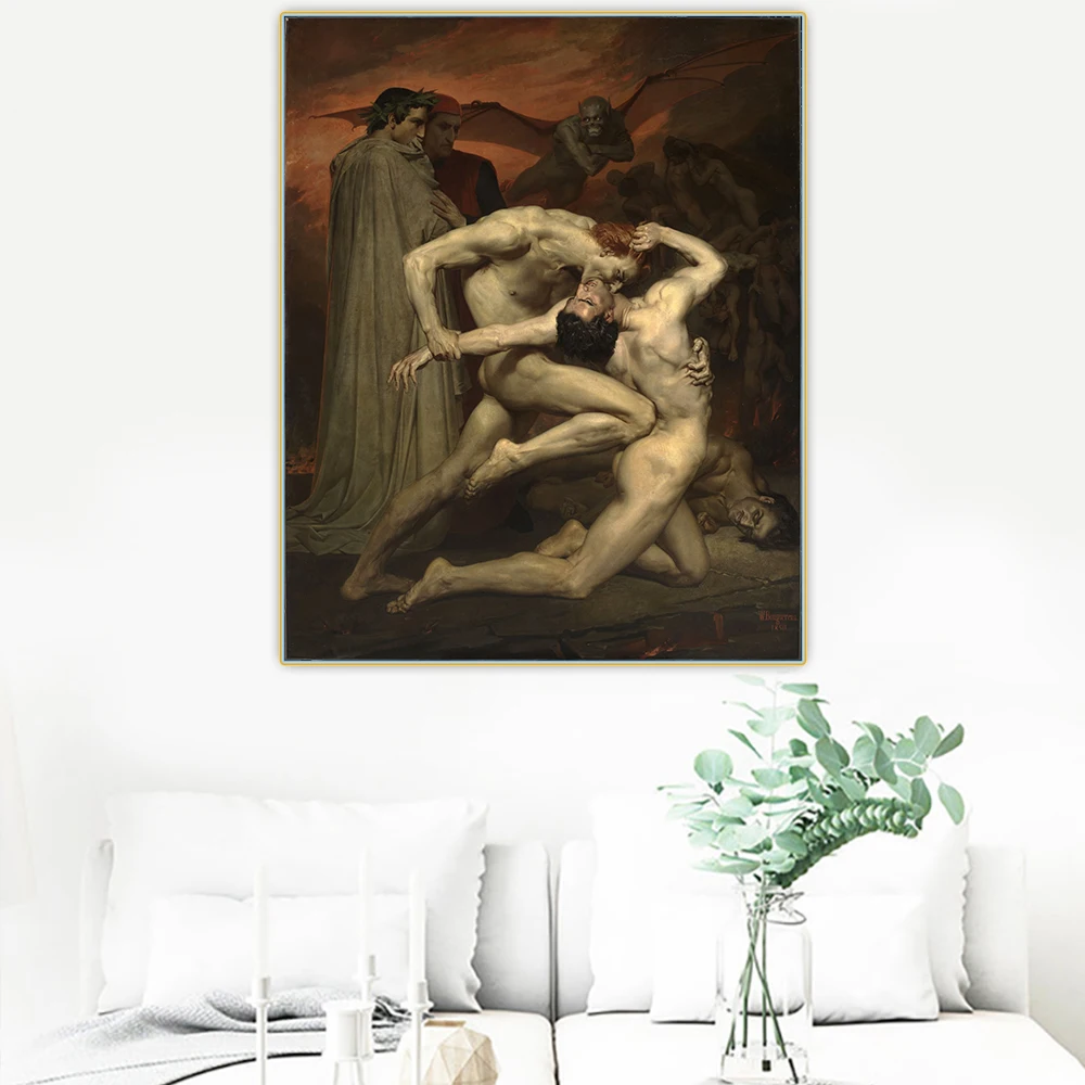 Citon William Adolphe Bouguereau《Dante and Virgil in Hell》Canvas Oil Painting Artwork Poster Picture Wall Decor Home Decoration