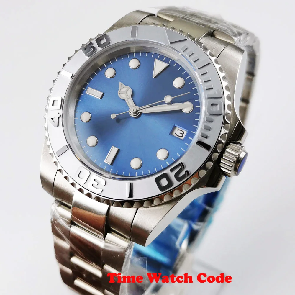 PT5000/NH35/Miyota8215 Sapphire Men's Automatic Watch Date Window Blue Dial Lume Face 316L Band Ceramic Rotating Bezel 40mm