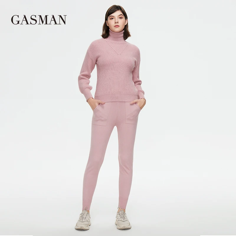 GASMAN New 2022 Sweater trousers two-piece set for women fashion high quality women brands women's winter suits warm GT003-1