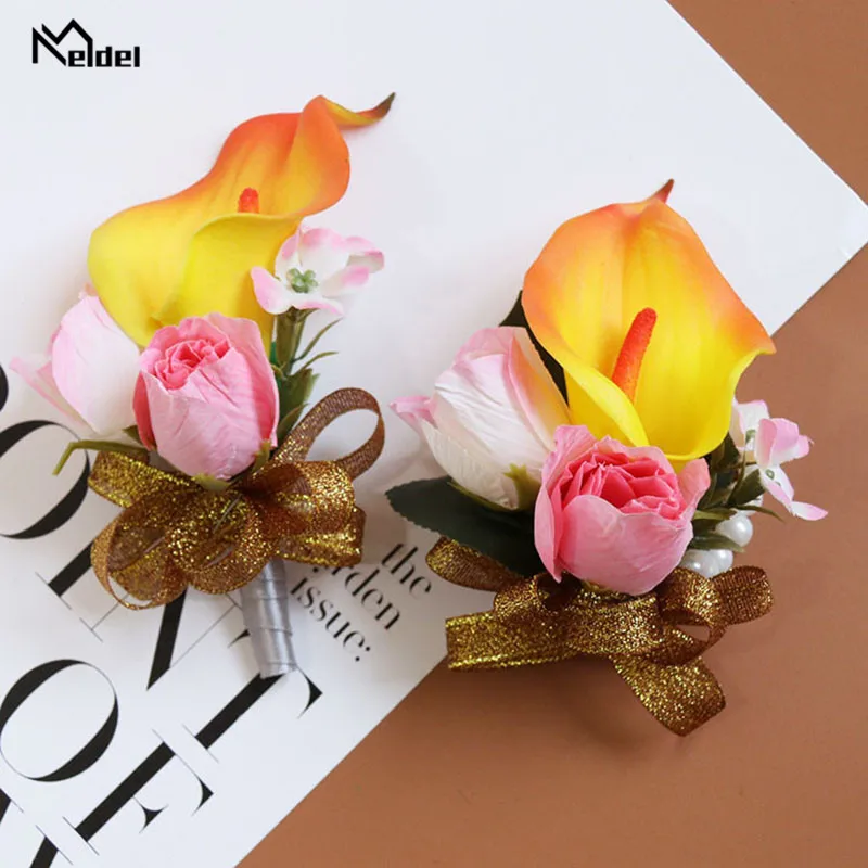 Meldel Nhân Tạo Hoa Xòe Cưới Boutonniere Hoa Giả Áo Khoác Nữ Họa Tiết Vòng Tay Phù Dâu Hôn Nhân Vũ Hội Đảng Phụ Kiện