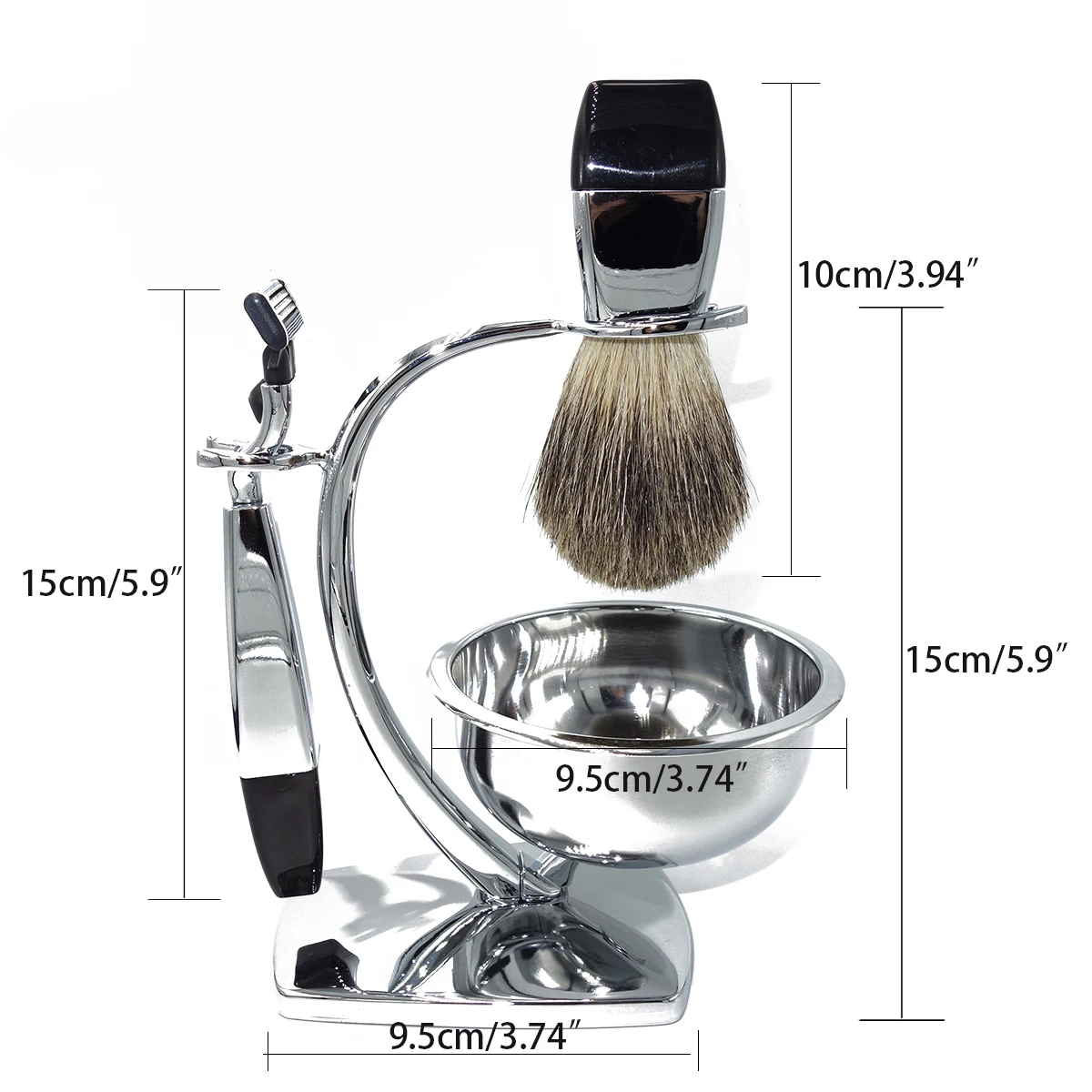 High Quality Luxury Classic 4-Piece Men Shaving Kit Gift Set with Zinc Alloy Honey Natual Badger Brush Hair and Safety Razor