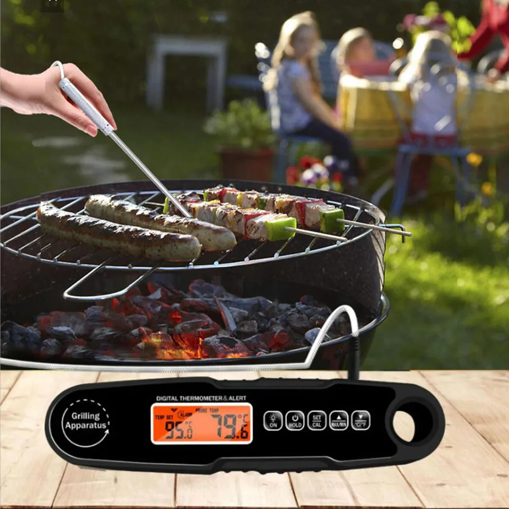 IPX4 Waterproof Handheld Foldable Kitchen Food Cooking BBQ Meat Grill Roast Oven Thermometer Milk Liquid Temperature Probe Fork