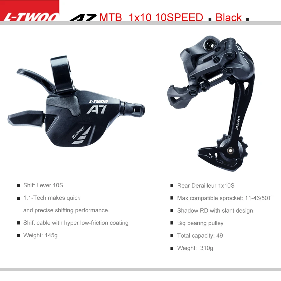 L-TWOO A7 10S MTB Bike Groupset With Shifter Rear Derailleur 1X10 Speed System Stand By Max 50T Cassette Mountain Bicycle Parts