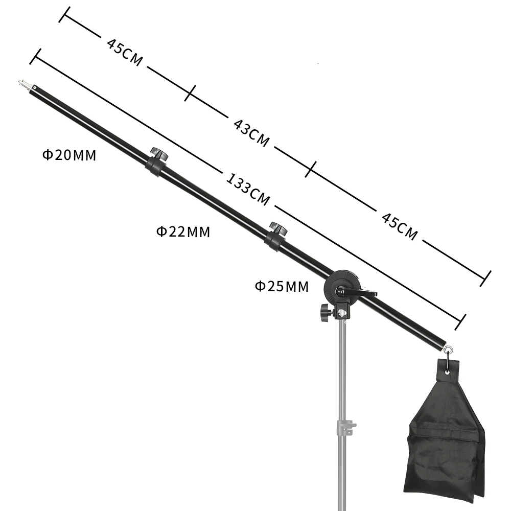 Phone Tripod C Stand for Photo Studio 2M with 1.4M Crossbar Boom Arm Sandbag Supporting Photography Phone Flash Video Record