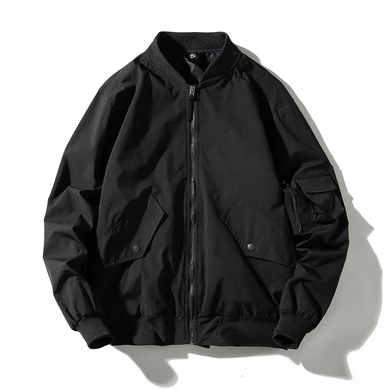Mens Bomber Jackets Solid Man Retro Vintage Jacket Casual Baseball Jacket Japanese Harajuku Hooded Autumn Chaqueta Hombre 2019