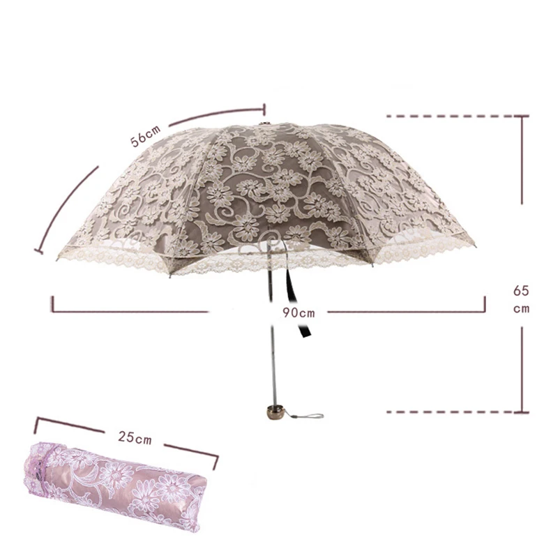 Princess Sunshade Parasol UV Protection Double-layer Umbrella Rainy and Sunny Foldable Embroidered Lace Umbrella