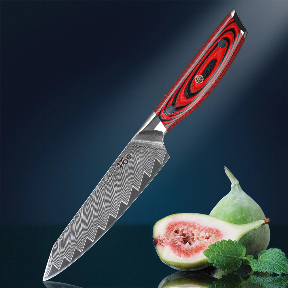 TURWHO 5 Inch Utility Knife 67 Layer Damascus Steel Super Sharp Cook Knife For Fruit Vagetable Petty Peeling Kitchen Knife