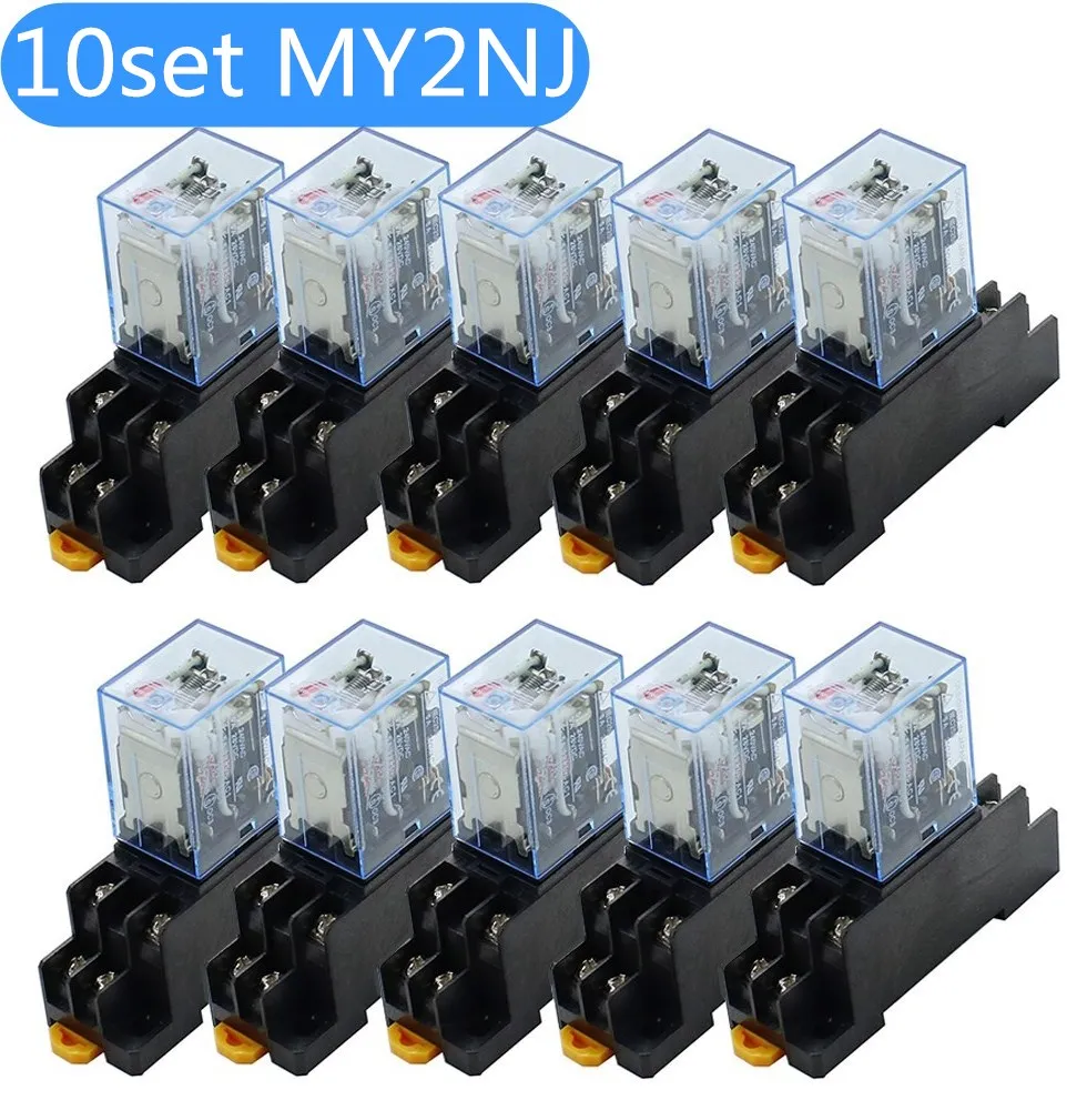 

10set MY2P HH52P MY2NJ 12V 24V DC 36V 380V 110V 220V AC coil general purpose DPDT micro mini relay with socket base