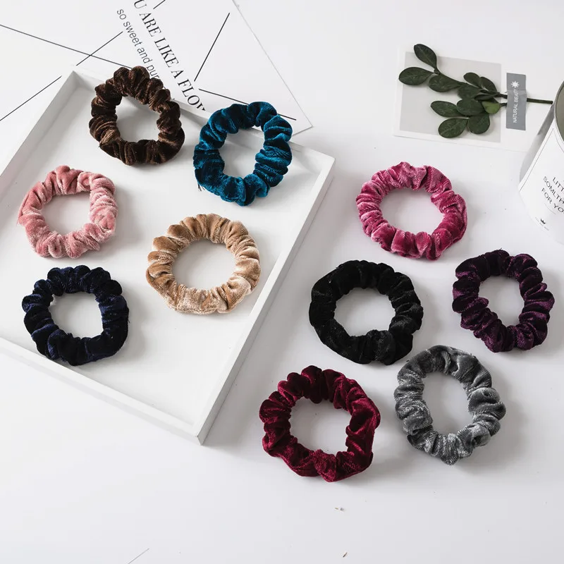 2024 New Trendy Slim Hair Scrunchy Wholesale 12pcs/lot Women Hairbands Thin Velvet Rubber Bands Girls Scrunchies Set