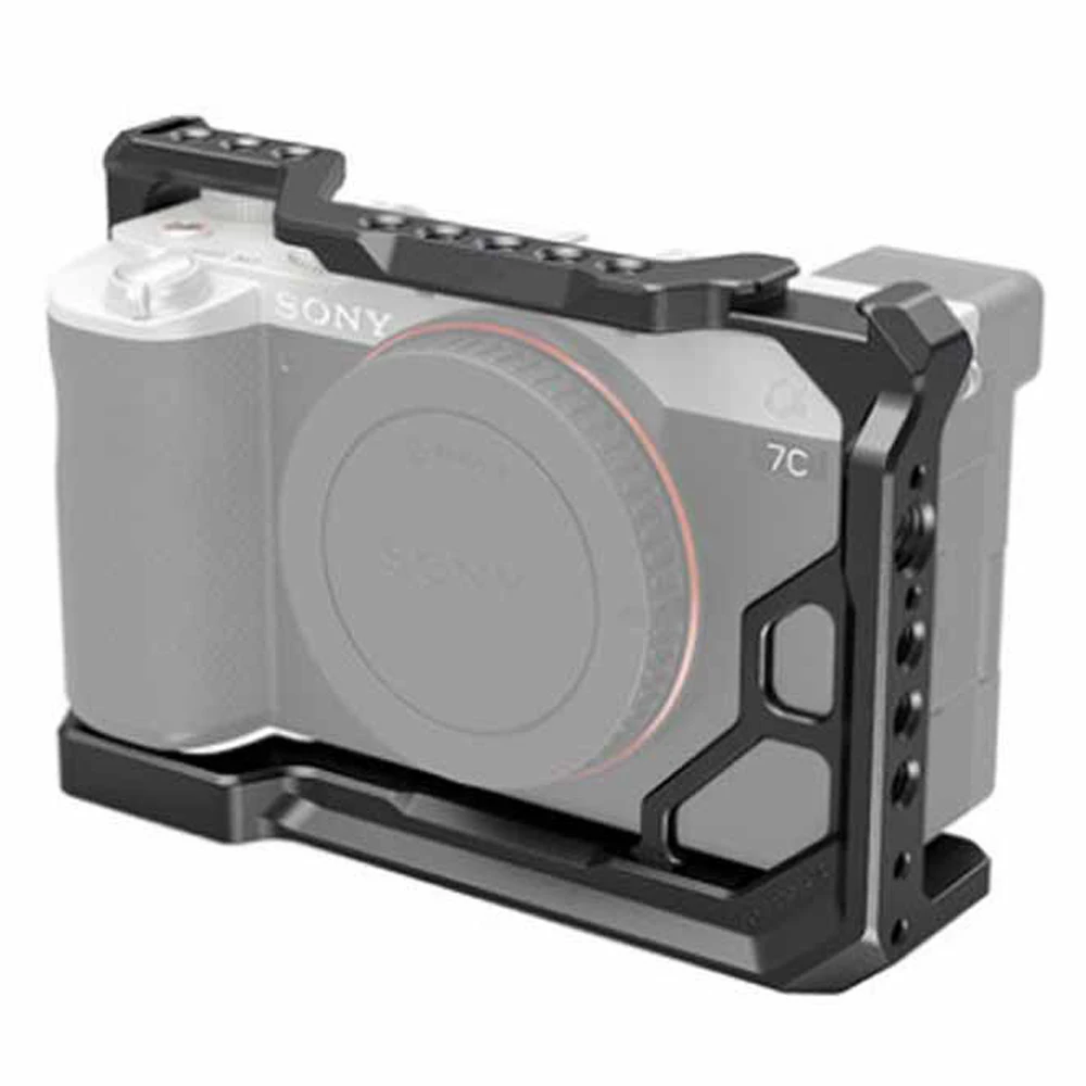 JINTU-jaula protectora para cámara Sony A7C sin Espejo, Kit de aleación de aluminio para cámara DSLR, 1/4 "-20 y 3/8" para micrófono de luz LED
