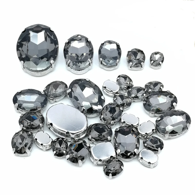5 SIZES 30PCS ! Light Sapphire oval shape Glass Crystal sew on rhinestones with calw Diy wedding decoration