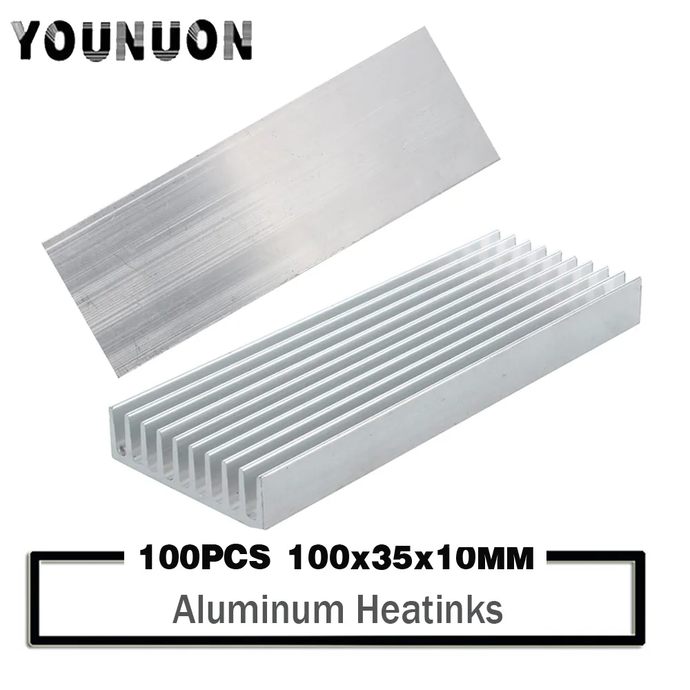 

100pcs 100*35*10mm Heatsink Cooler Cooling Fin Aluminum Radiator Heat Sink for LED, Power IC Transistor, Module PBC 100x35x10mm