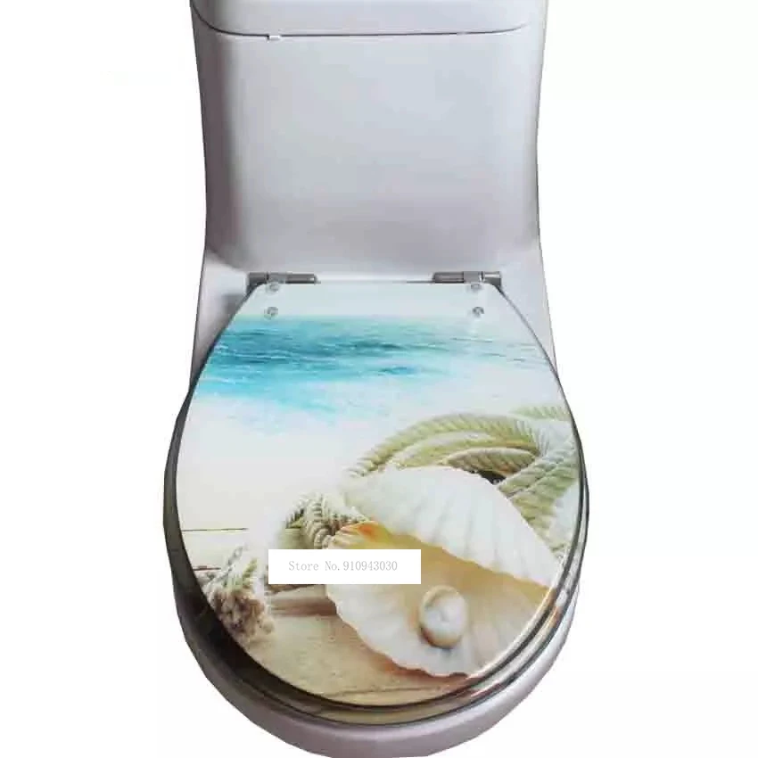 Toilet Cover Resin Toilet Cover U/V/O Steel Slow Down Mute Thickened Sea Wind Shell Pearl Chart Universal Sit Cover Stainless