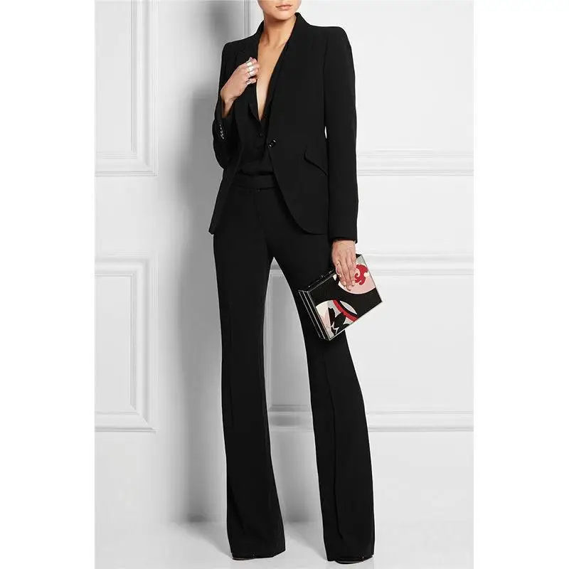 2020 Two Pieces Black Women Business Suits Formal Office Pants Suits Work Blazer Women Tuxedo Suit Casual Wear(Jacket+Pants)