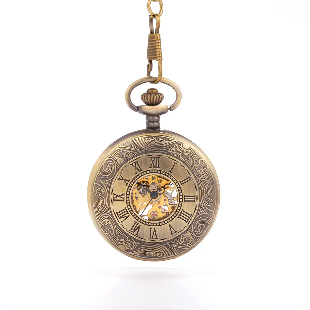 0 Carved Roman lettering personalized exquisite gift souvenir white large clamshell mechanical pocket watch